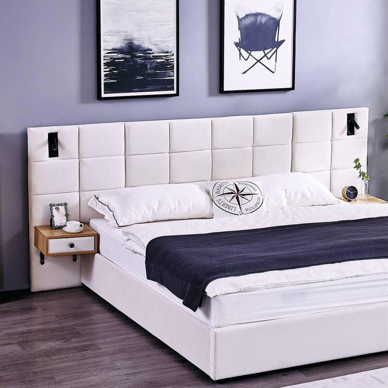 King Size Velvet Hydraulic Storage Bed with LED Lights & USB Charging