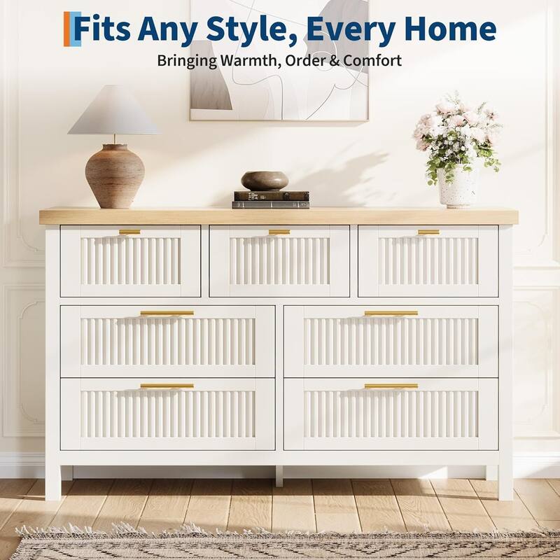 Modern Fluted Dresser with 7 Storage Drawers, Organizer Cabinet for Living Room, Bedroom