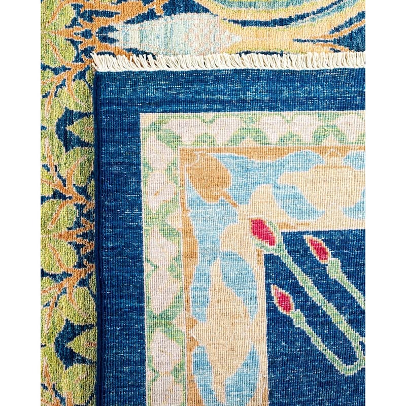 Overton Handknotted Wool Vintage Inspired Contemporary Arts & Crafts Blue Area Rug - 19' 6" x 11' 6"
