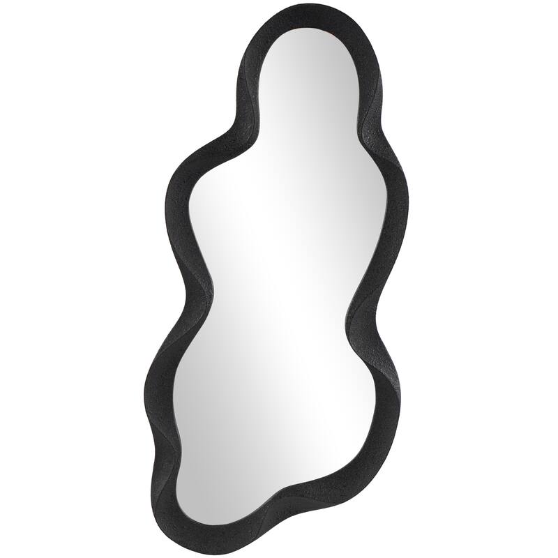 Wood Abstract Wavy Wall Mirror with Dimensional Frame - White or Black - Roche River Decor - Black