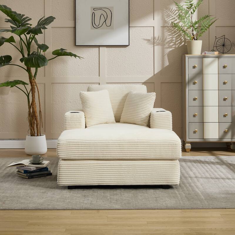 Corduroy Upholstered Chaise Lounge Sofa,Magazine bag,Detachable Cushions Deep Seat,3 colour