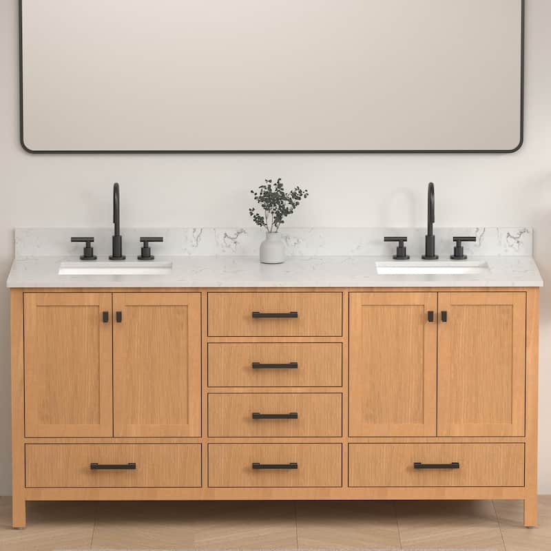 StarrySky 72 inch Undermount Double Sink Bathroom Vanity with Engineered Carrara Marble Top