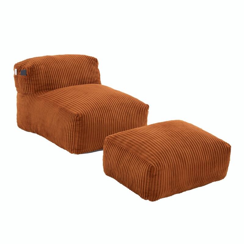 Large Memory Foam Bean Bag Chair for Adults, Corduroy Lounger Sofa with Ottoman