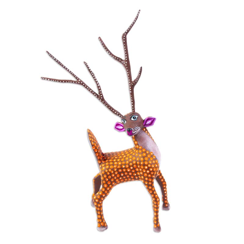 Novica Handmade Orange Deer Wood Alebrije Sculpture