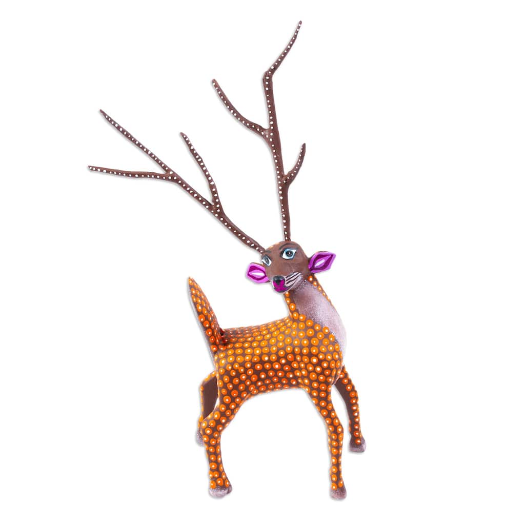 Novica Handmade Orange Deer Wood Alebrije Sculpture