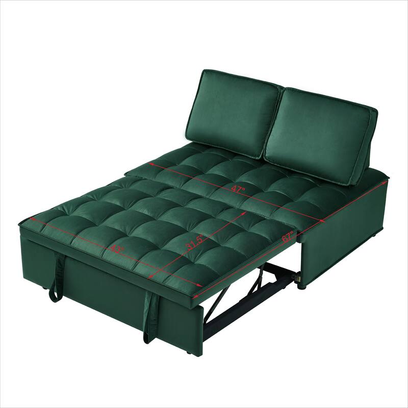 Convertible Velvet Double Seat Sofa Bed, Green, 46x36x16 inches