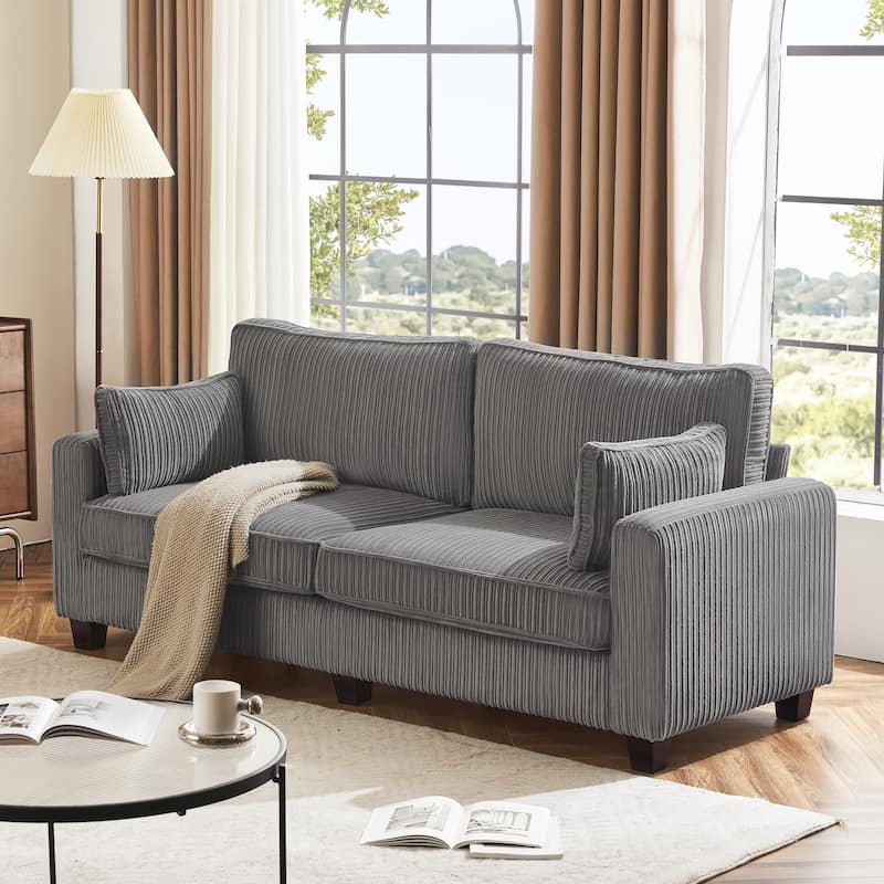 81" Modern Corduroy 3 Seater Sofa, Polyester Rectangle Upholstered Sofa with Wood Base for Living Room - 81"W X 33"D X 26"H - Dark Grey