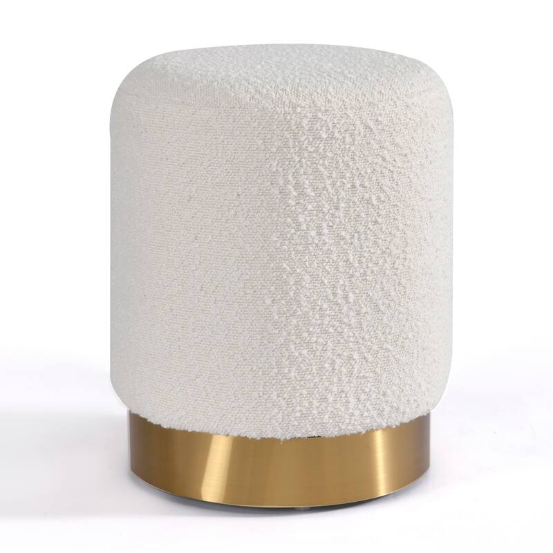 Bellini White Boucle Fabric Round Footstool Ottoman Small Size