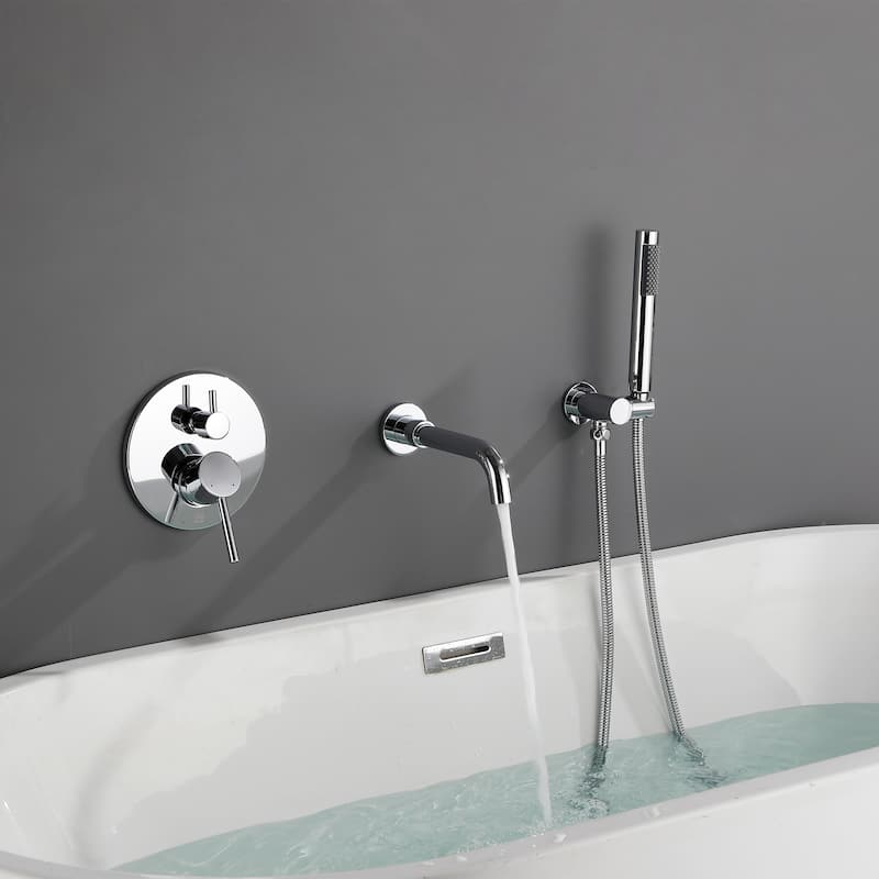 Solid Brass 2 Handle Wall Mounted Roman Tub Faucet With Handheld Shower