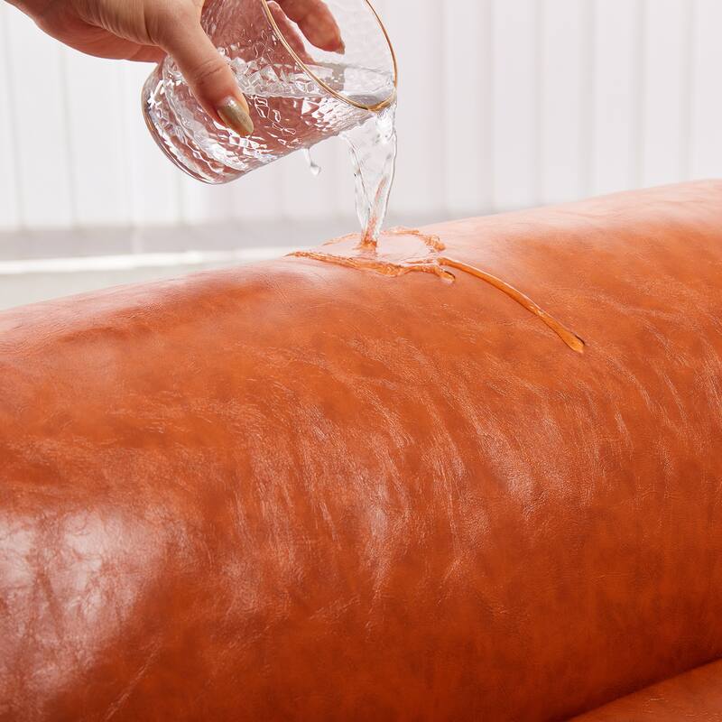 Lounge Chair Oil Wax Leather Sofa Chair with Removable Armrests, Rubber Wood Decorative Chair for Living Room