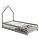 preview thumbnail 20 of 33, Twin Size Wood bed with House-shaped Headboard Floor bed with Fences