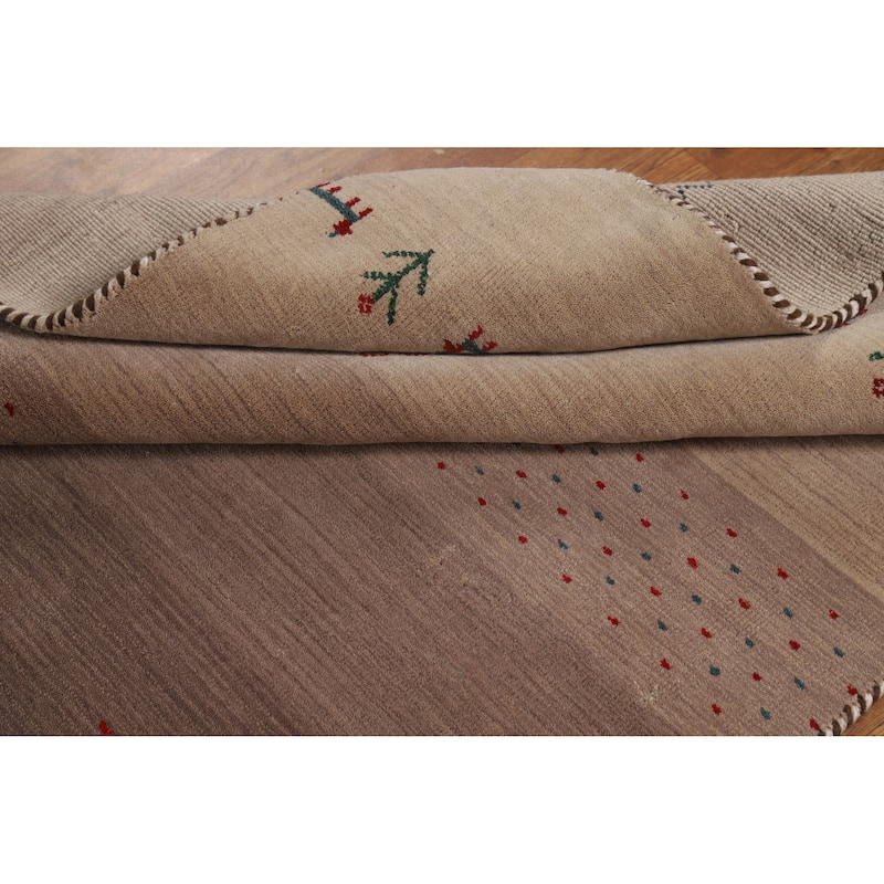 Hand Knotted Oriental 100% Wool Carpet Tribal Stripe Brown Gabbeh Area Rug - 5' 10'' X 4' 2''