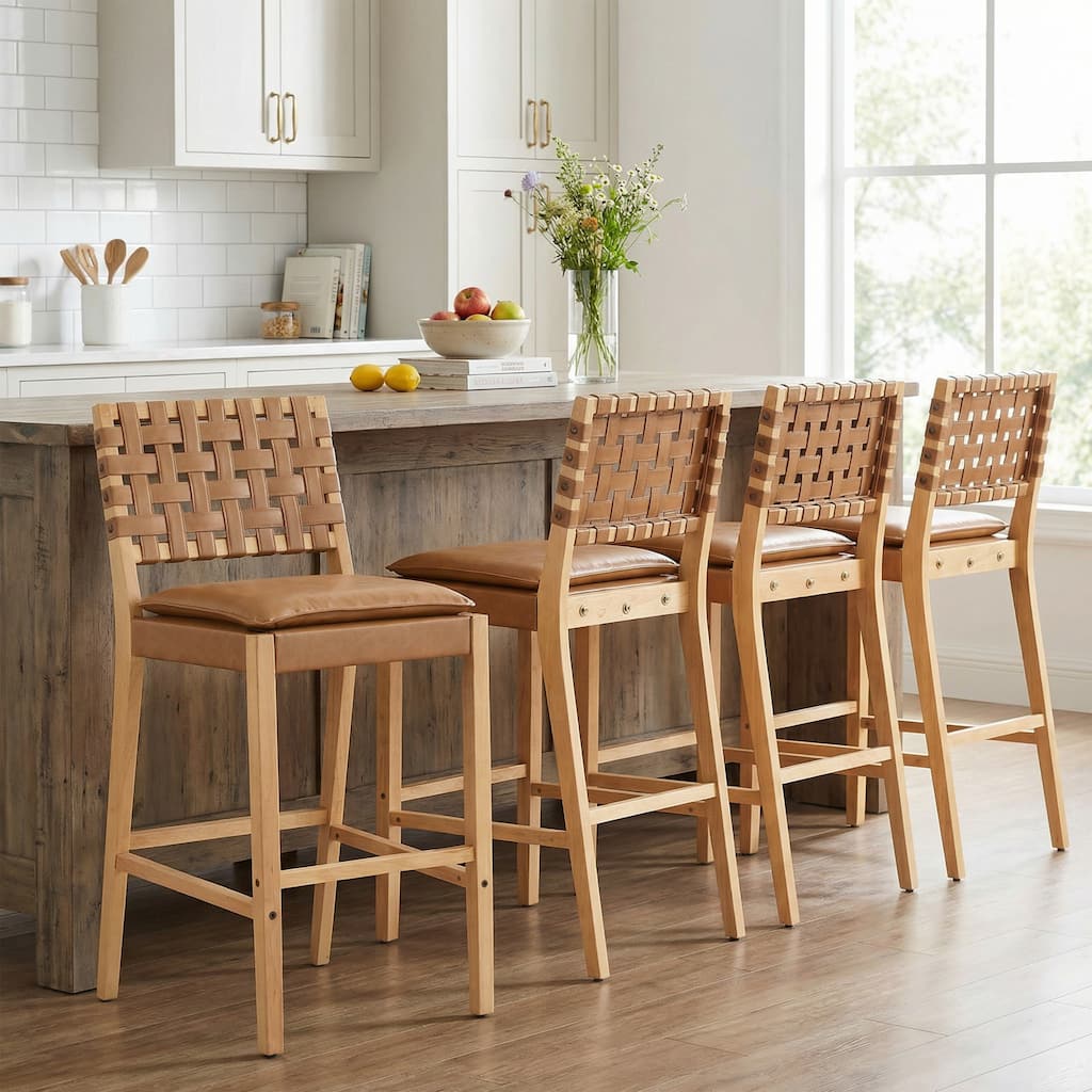 Christopher Knight Home - Rieti Industrial-Inspired Barstool Set with Crossback PU Upholstery and Wooden Frame