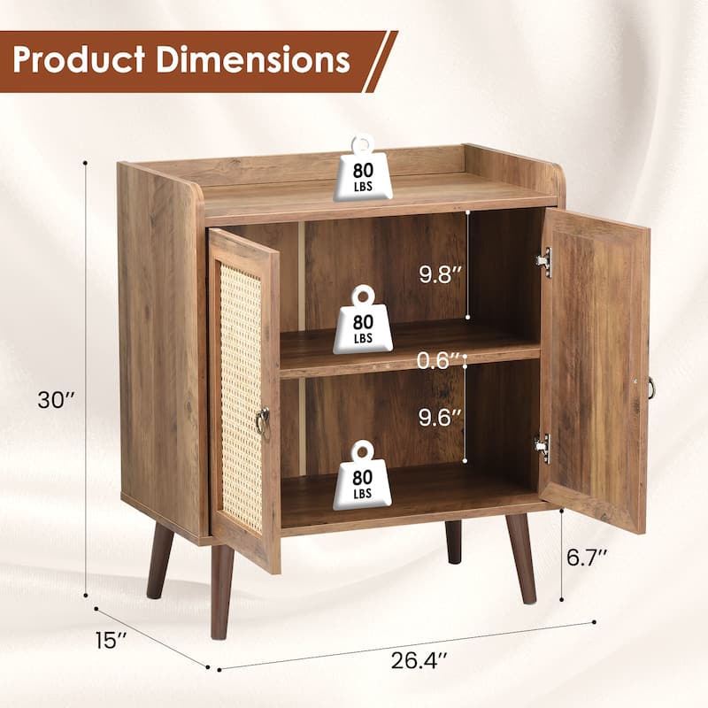 Sideboard Buffet Cabinet with Storage, Bar Liquor Cabinet with Rattan Decorated Doors, Credenza Console Tablefor Dining Room
