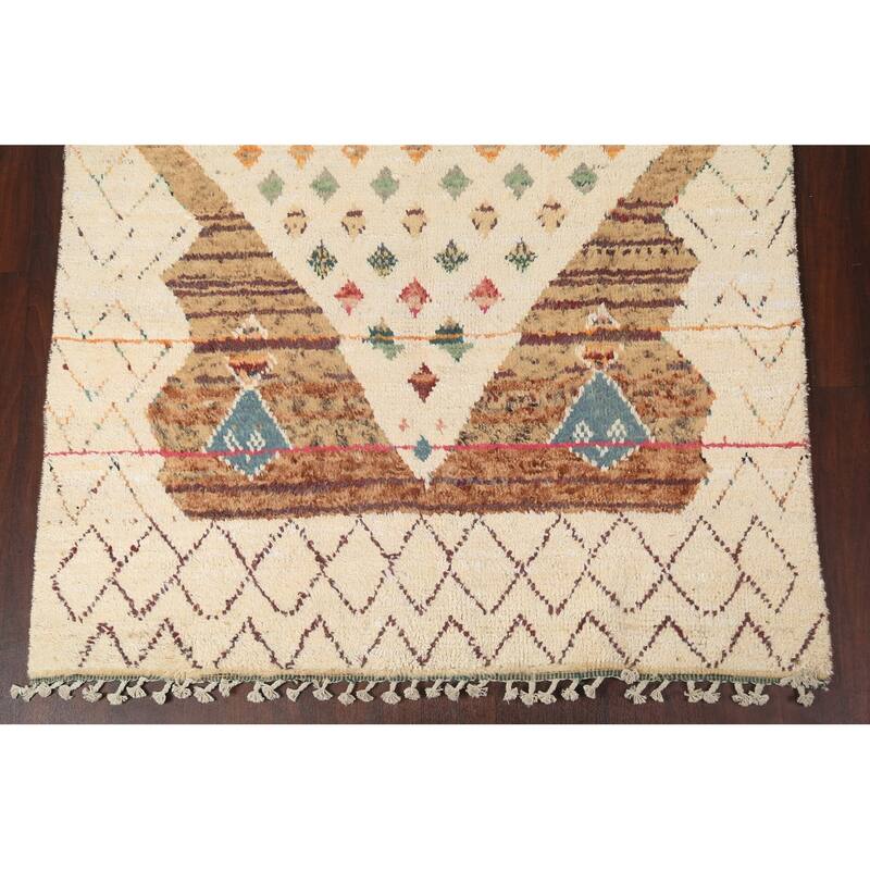 Geometric Oriental Moroccan Wool Area Rug Hand-knotted Tribal Carpet - 5'11" x 9'1"