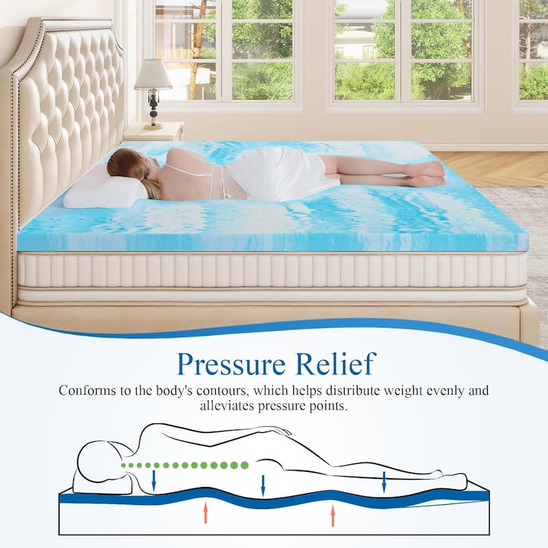 Mattress Topper - 3 Inch Memory Foam Mattress Topper Twin XL Cooling Gel Infusion - Ripple Blue