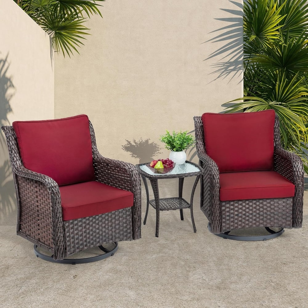 3 Pieces Outdoor Swivel Wicker Glider Patio Chairs with Table Set