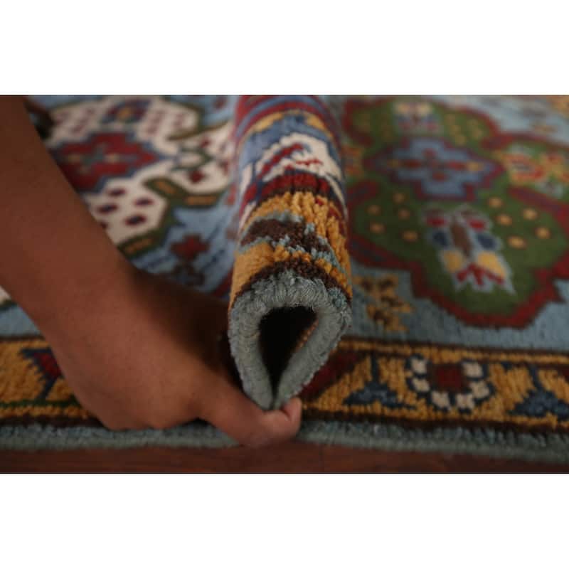 Blue Geometric Kazak Oriental Foyer Rug Handmade Wool Carpet - 2'7"x 5'9"