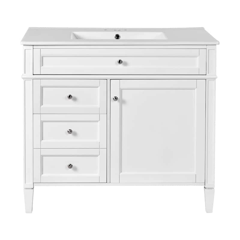 36" Bathroom Vanity with Ceramic Sink, Ample Storage with 2 Drawers and Tip-out Drawer, Modern Design
