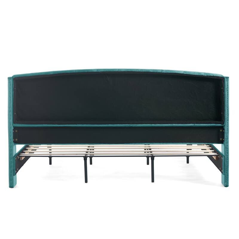 Christopher Knight Home - Amara Traditional Velvet Upholstered Sleigh Bed with Wingback Headboard & Scroll Footboard, King Size