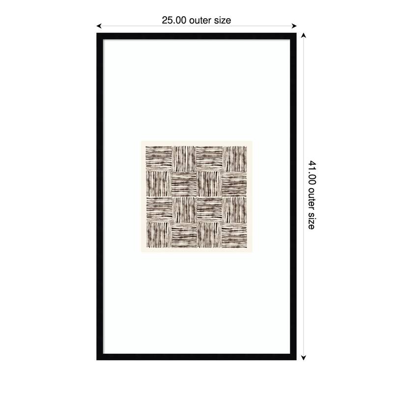 Charcoal Striped Squares in Alternating Patterns by Hazel J Wood Framed Wall Art Print - Black - 25 x 41 in