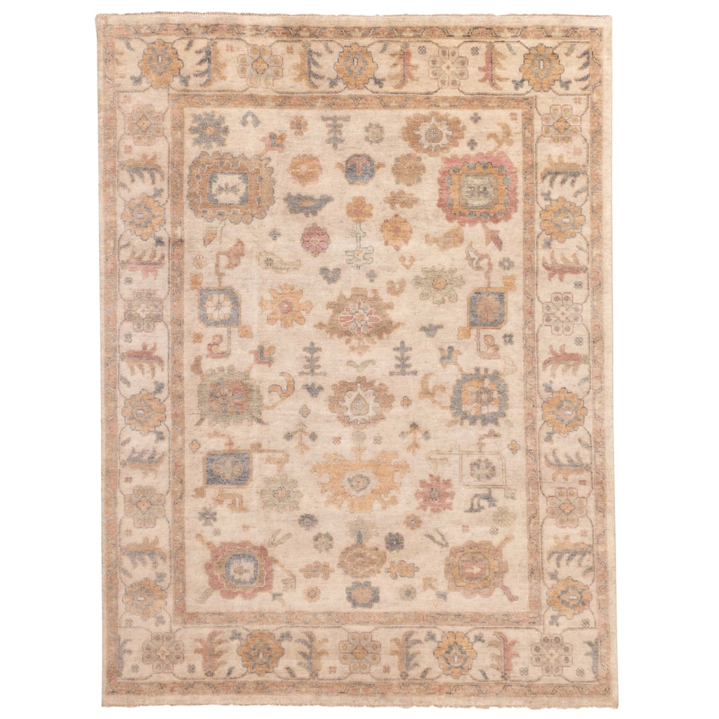 ECARPETGALLERY Hand-knotted Modern Oushak Ivory Wool Rug - 9'0 x 12'0