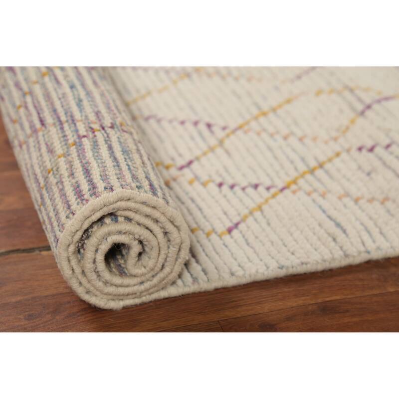 All-Over Trellis Moroccan Oriental Runner Rug Handmade Wool Carpet - 2'6"x 12'7"
