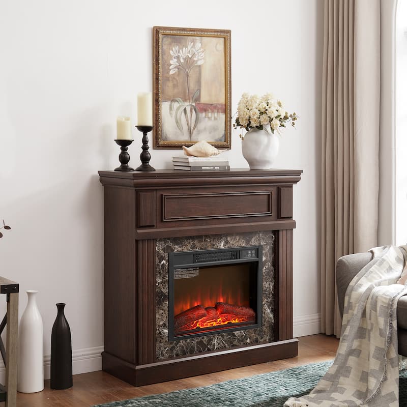 GDFStudio - Hearthstone Traditional Storage Electric Fireplace with Mantel and Realistic LED Flame - Not include Fireplace - Cherry