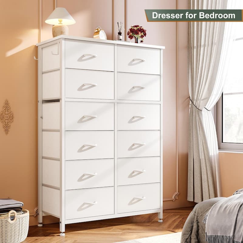 12 Drawer Dresser Tall Fabric Chests of Drawers Closet for Bedroom