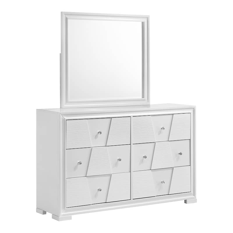 Furniture of America Watella Modern 2-Piece White Solid Wood 6-Drawer Dresser and Mirror Set