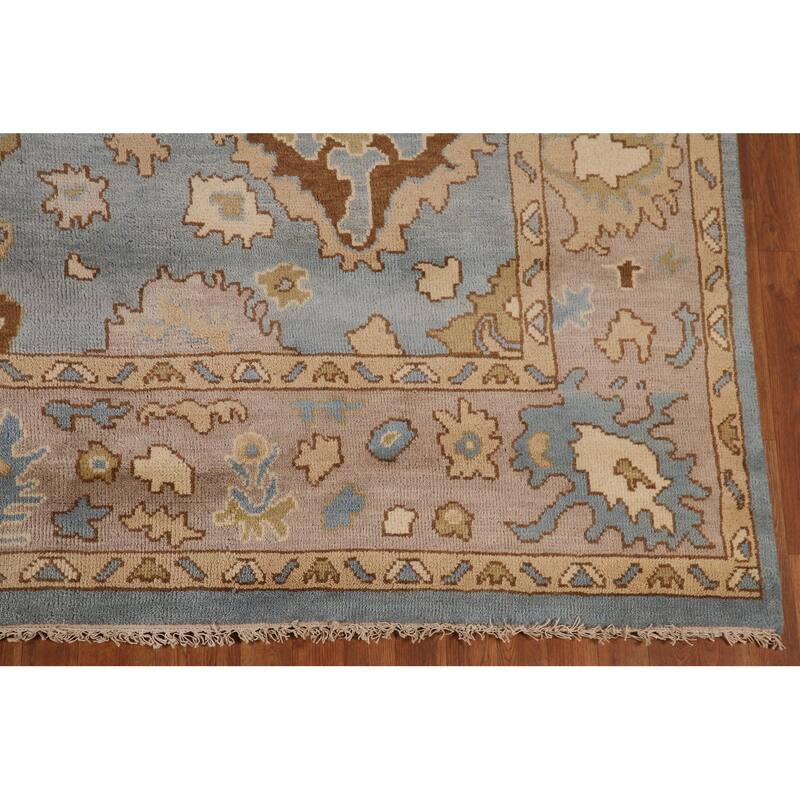 Blue Floral Oushak Oriental Area Rug Handmade Wool Carpet - 9'2"x 12'0"