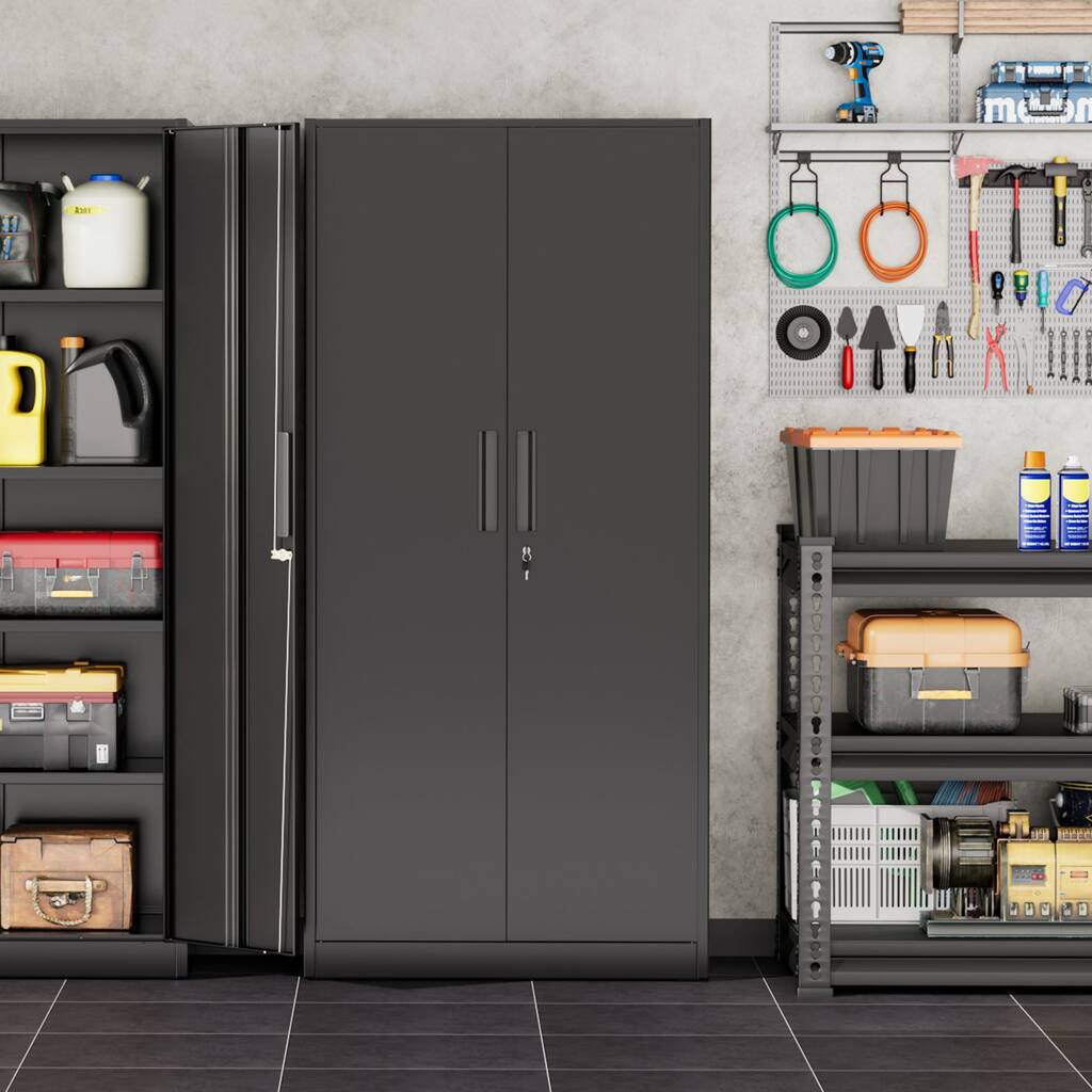 71'' H Metal Garage Storage Cabinet with Locking Doors and Adjustable ...