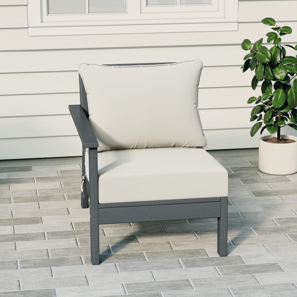 Birchwood All Weather HDPE Outdoor Patio Deep Seating Gray Left Arm Facing Chair With Cushions (1-Piece)