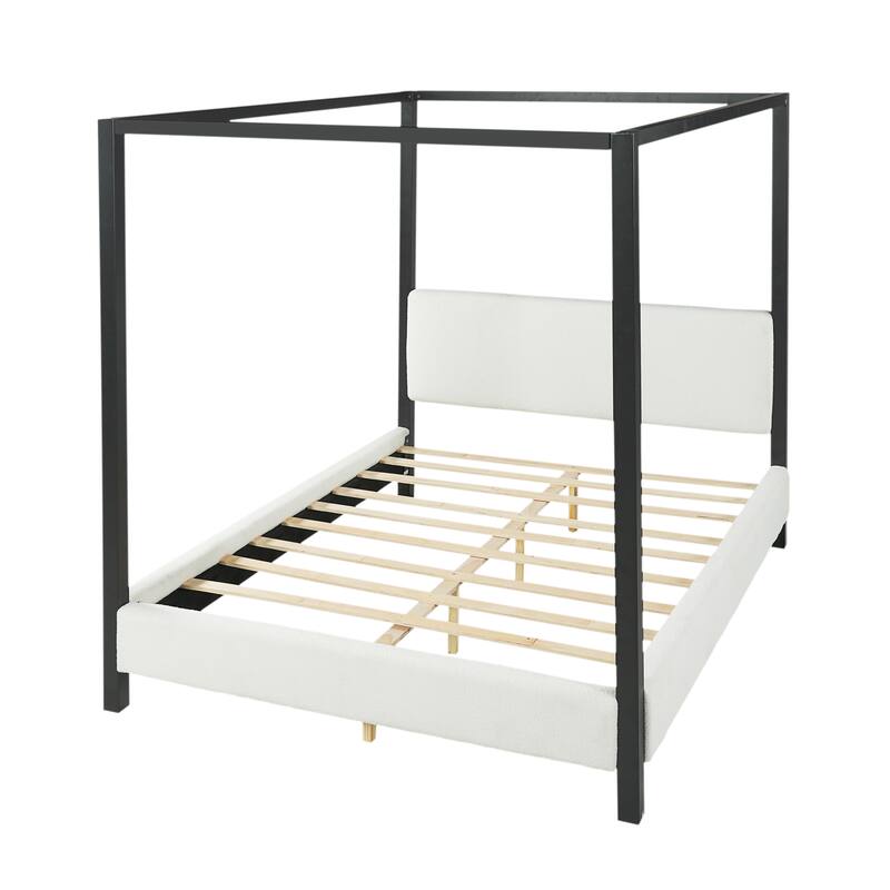 Christopher Knight Home - Mid-Century Modern Bouclé Upholstered Metal Canopy Bed Frame with Padded Headboard