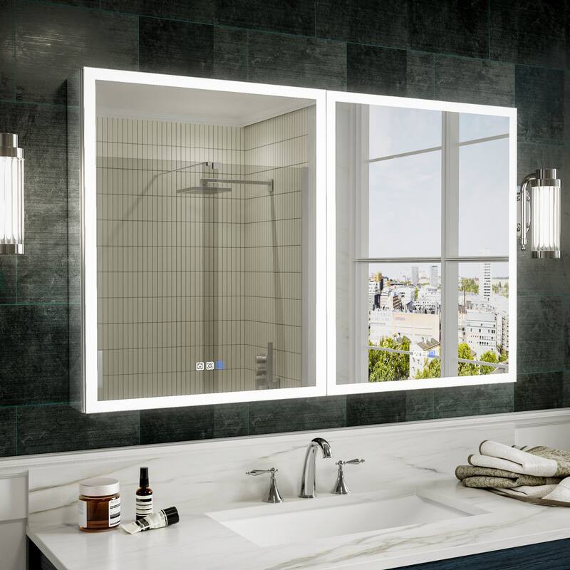 Modland 24"-30"W x 30"H LED Bathroom Medicine Cabinet with Mirror Anti-Fog,Surface or Recessed Mount
