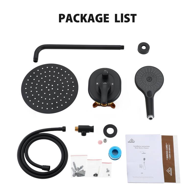 2-Functions Wall Mount Shower System Rainfall Shower Head - Matte Black 10 inch
