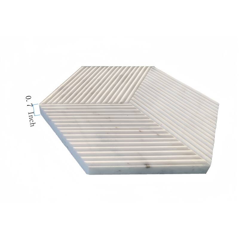 Hexagon 3D Fluted Marble Wall Tile - Textured White Natural Stone, 12-Piece Box
