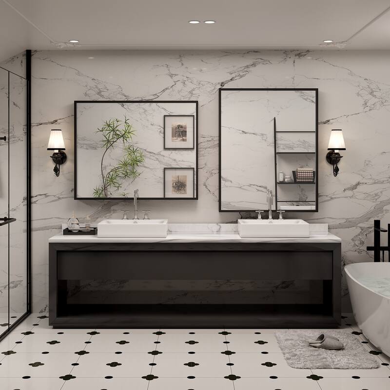 Tempered Glass and Metal Framed French Cleat Mounted Wall Bathroom / Vanity Mirror