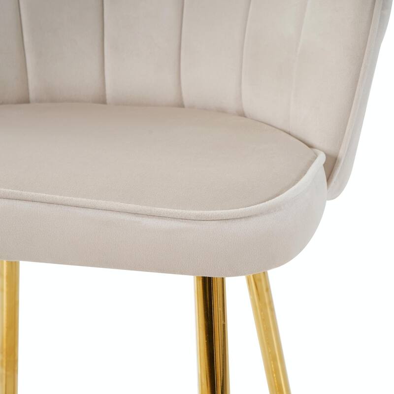 Set of 2 Velvet Shell Bar Chairs with Gold-Plated Metal Legs