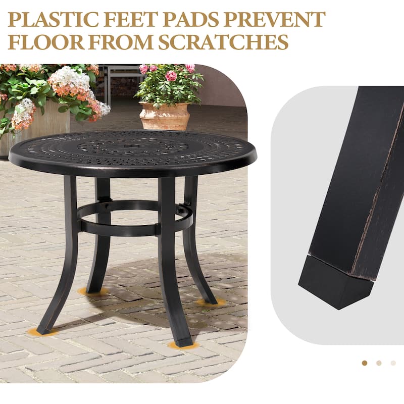 Outdoor Cast Aluminum Patio Side Table Round Table with Umbrella Hole - 24.02" Dia. x 17.52" H