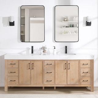 Leon 84 in. Double Bathroom Vanity in Fir Wood with Composite top