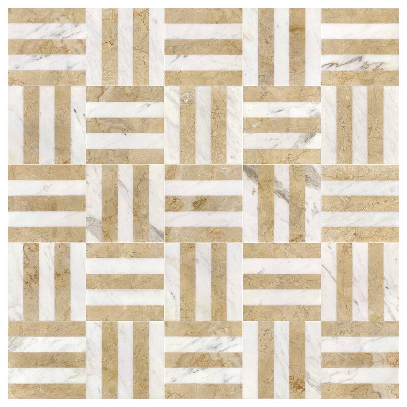 Roomfitters Waterjet Marble Tile for Floor and Wall, Polished Natural Stone, Genuine Marble, 4-Piece Boxe, White Gold