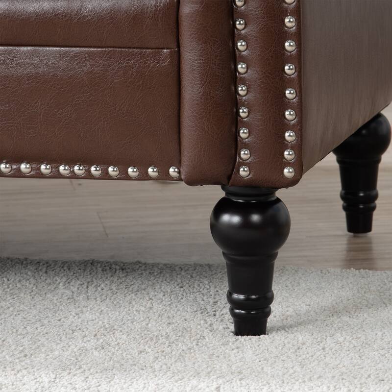 83.66" PU Leather Square Arm 3-Seater Sofa with Removable Cushions, Pocket Spring Support, and Studded Trim