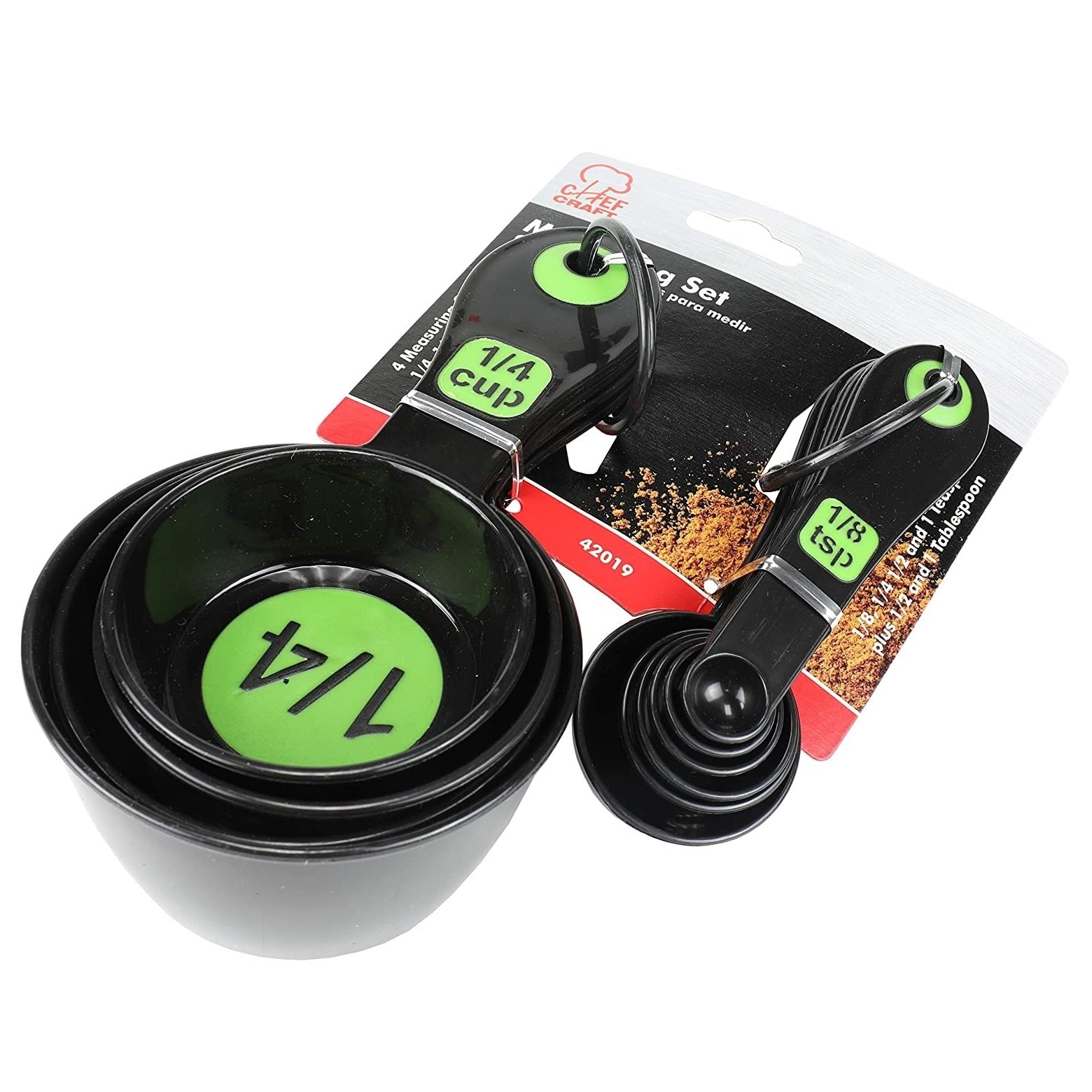 Green on Black Measuring Cups and Spoons Set