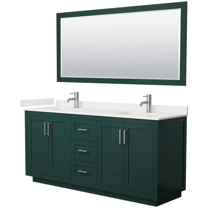 Wyndham Collection WCF292972D-QTZ-UNSM70 Miranda 72" Free Standing - Green / White Quartz Top / Brushed Nickel Hardware