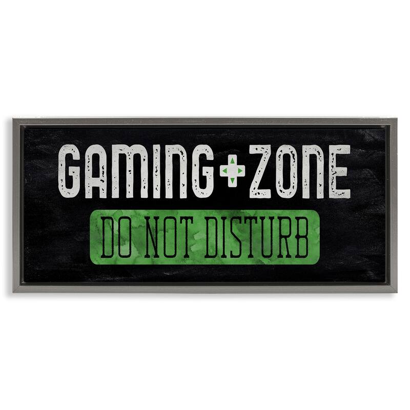 Stupell Do Not Disturb Gaming Zone Framed Floater Canvas Wall Art Design By CAD Designs - 31 x 14 - Grey
