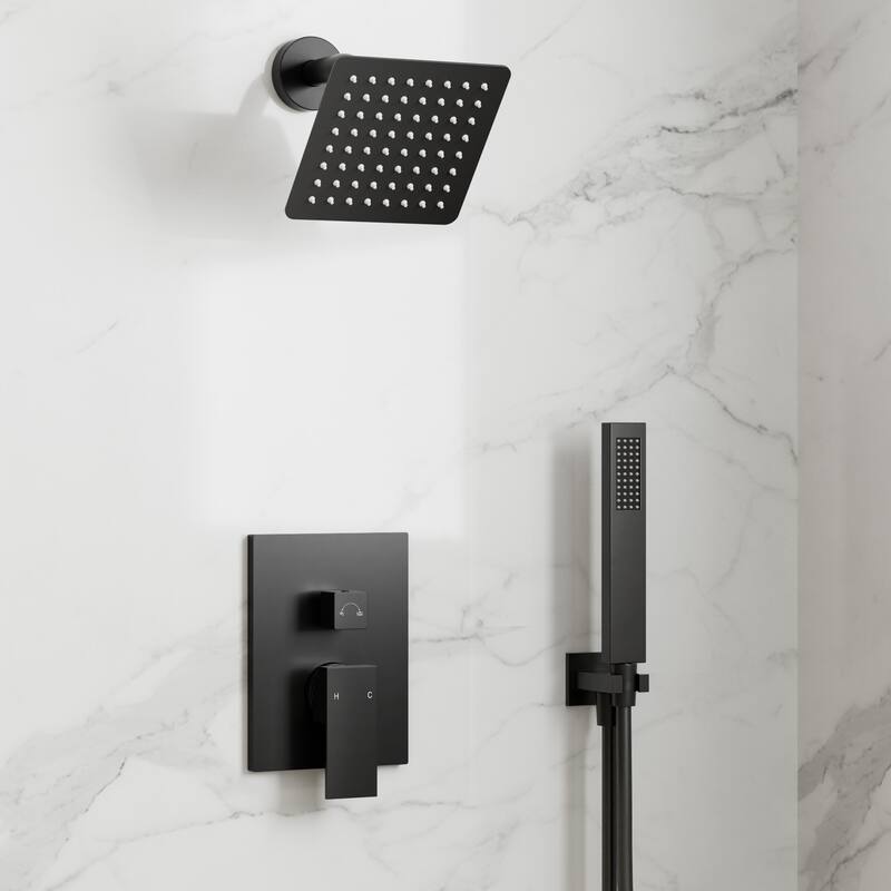 GRANDJOY 2-Function Rainfall Shower System with Handheld, Single Handle Wall-Mount Design - Matte Black