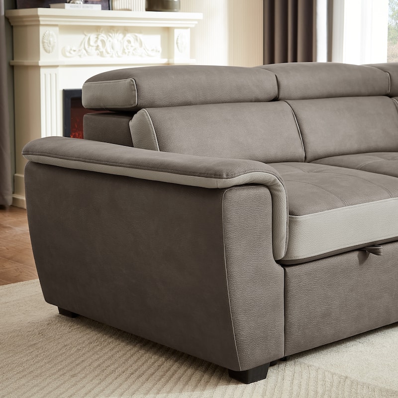 L Shaped Sectional Sofa with Pull Out Bed and Storage Compartment