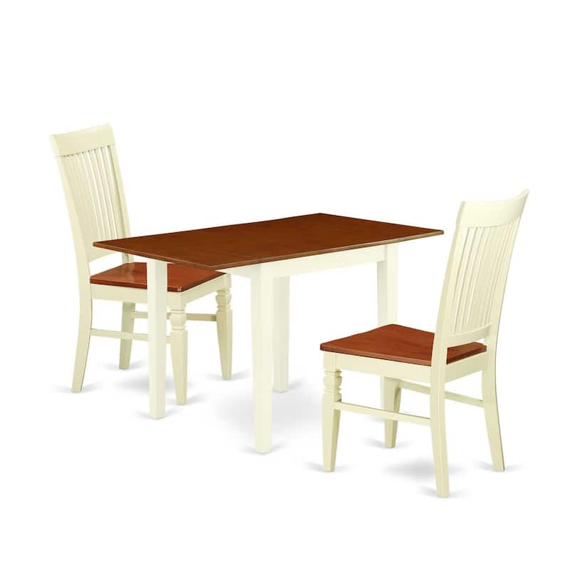 Retro Dinette Set 3Pc - Small Kitchen Table & Chairs - Buttermilk Cherry Finish - Wood Dining Set