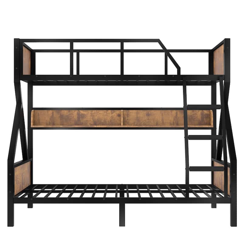 Twin XL over Queen Bunk Bed with Storage Shelves, Lights and Noise-Free Design